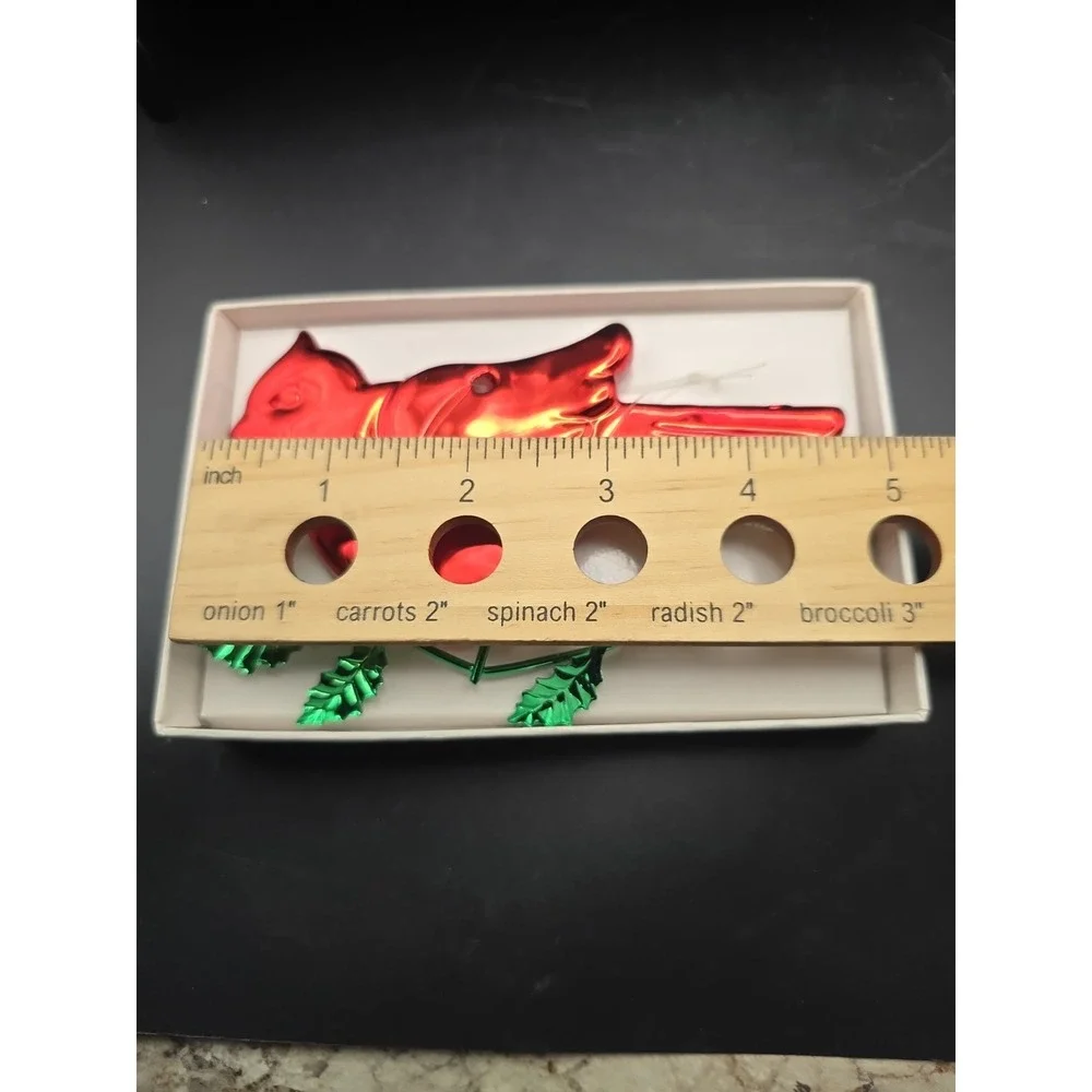 Vtg Dept 56 Red Cardinals Ornament Xmas Mercury Glass WIre Tin Holly Leave Bird